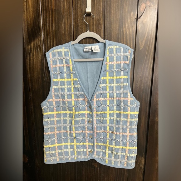 Vintage 1990s Women's Vest Cottage Core Napa Valley Lattice Patchwork-Size:L - Picture 8 of 13